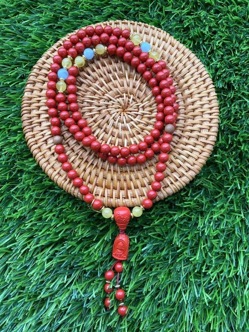含辰砂工艺品108颗6mm朱砂手串项链两用