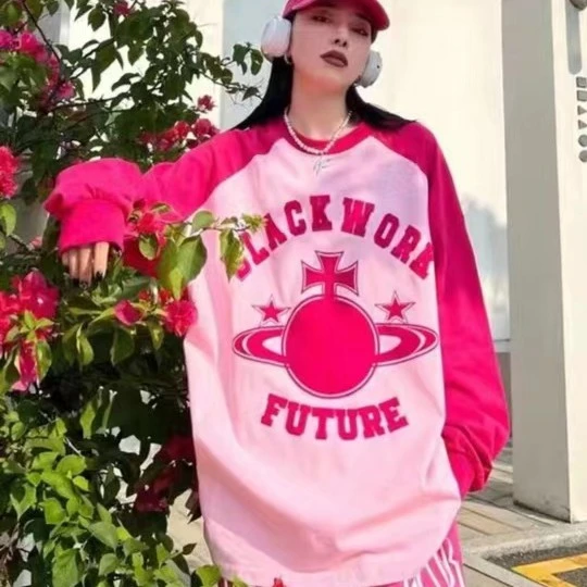 （120-210）涵宇大码早春新款印花长款休闲拼接印花6639T恤