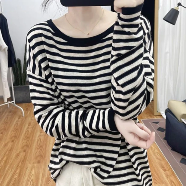 条纹卫衣女2024年新款宽松韩版长袖小众设计感早秋chic上衣ins潮