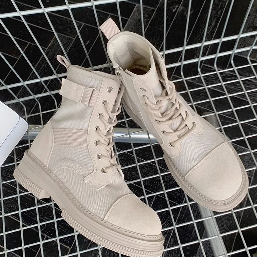 626508030帆布马丁靴女鞋英伦风瘦瘦靴百搭时尚