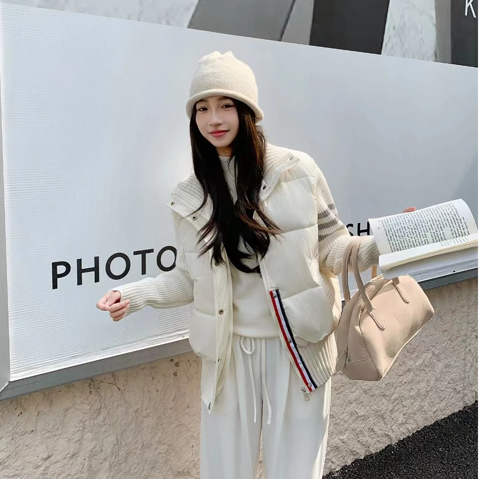 韩系原版韩版针织拼接棉服外套显瘦百搭休闲宽松冬季外套小个891