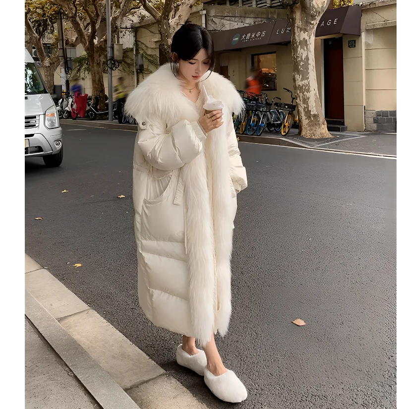 鹅绒皮草外套女长款大毛领羽绒服女海宁爆款2410