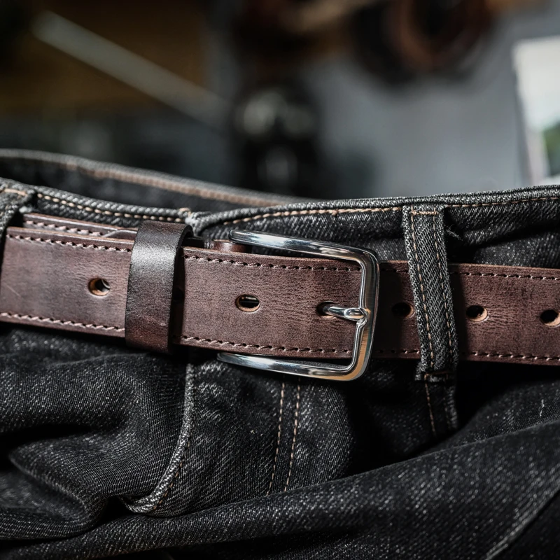 择佑手作手工头层牛皮腰带复古纯牛皮针扣男士工装裤窄边真皮皮带