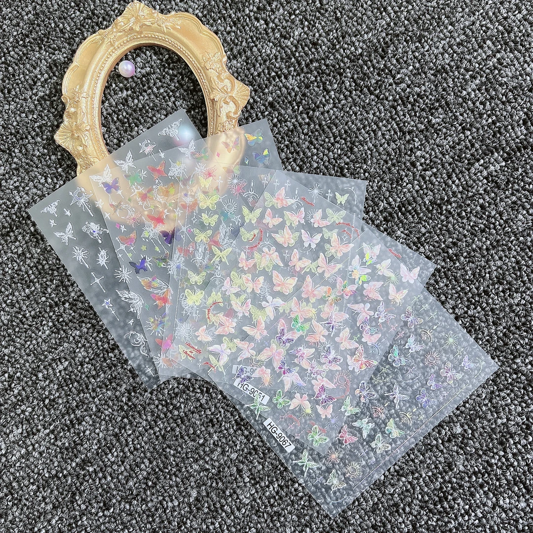 【冰晶蝶】白色小熊日系磨砂卡通指甲贴工艺蕾丝小清新美甲贴纸DIY