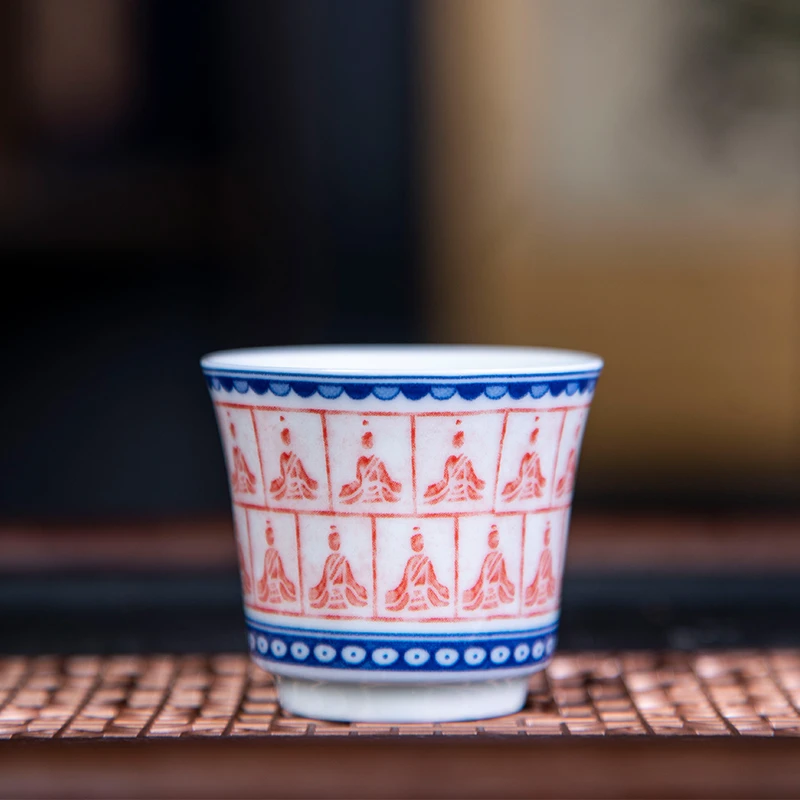 景德镇青花釉里红千佛客人杯   青花瓷 主人杯 家用陶瓷高档