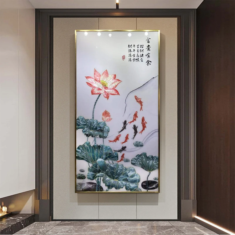 臣萱【富贵有余】珐琅彩九鱼图玄关装饰画客厅入户走廊过道轻奢挂画