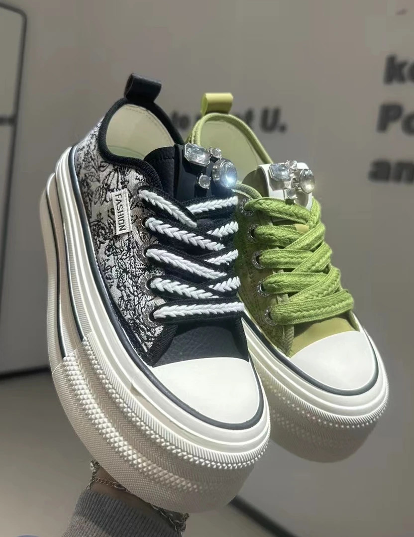 新中式厚底帆布鞋子女2024春季新款爆款学院风百搭款