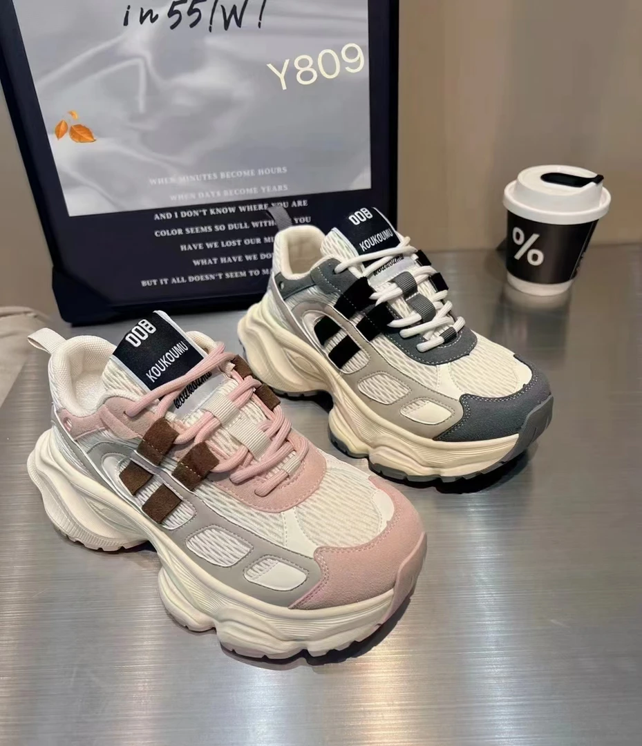 爆款超火老爹鞋女2024春季新款网面透气厚底休闲运动鞋百搭女鞋子