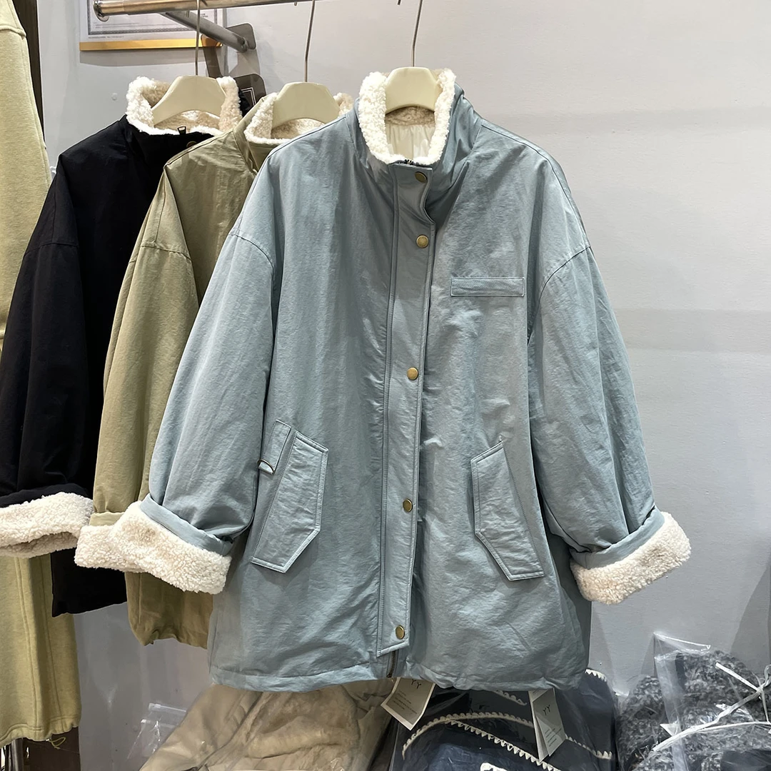 中长款羽绒服女2024冬季新款韩版羊羔毛宽松显瘦90白鸭绒风衣外套