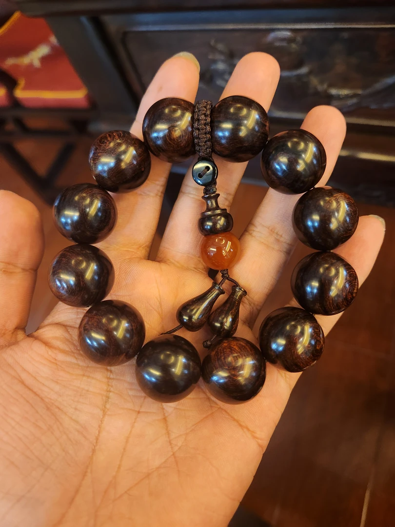 海南黄花梨霸王岭2.0秒沉水紫油梨单圈手串
