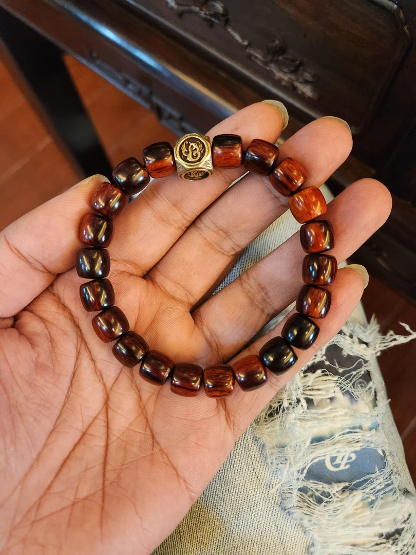 国标红木印度小叶紫檀1.0泥料玉化火焰纹配定制铜件单圈手串