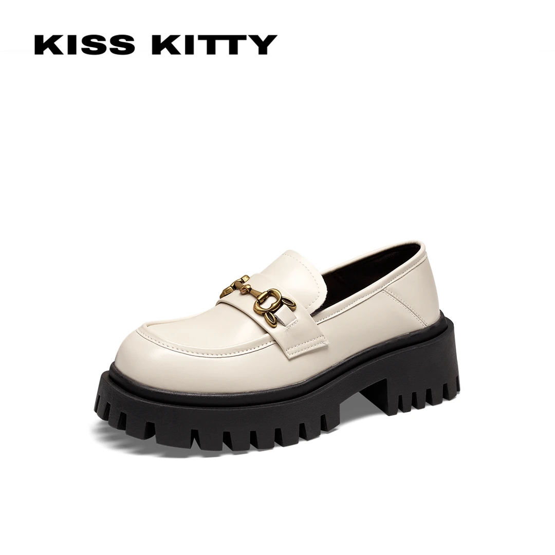 KISSKITTY厚底马衔扣英伦风真皮圆头厚底休闲乐福鞋SA54151-36
