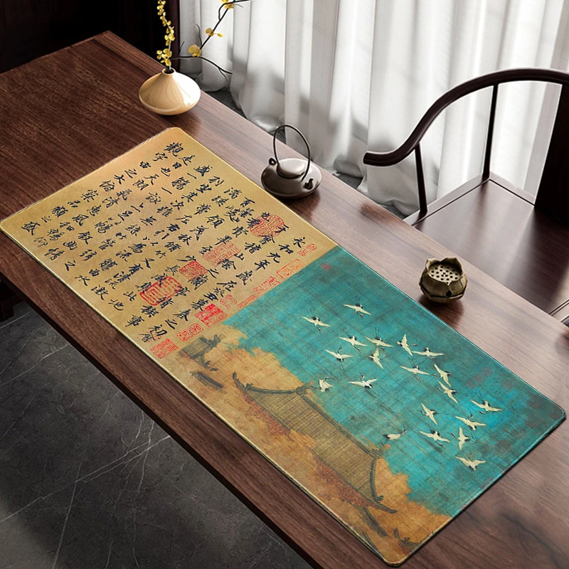 加厚中国风复古书画写字垫家用防水新中式鼠标垫办公室桌垫键盘垫