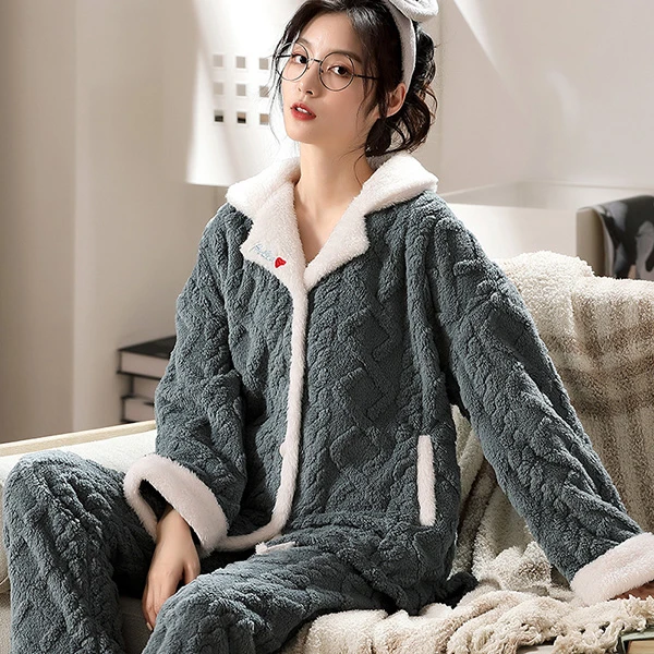 女款家居服加绒加厚冬季保暖休闲宽松-T005
