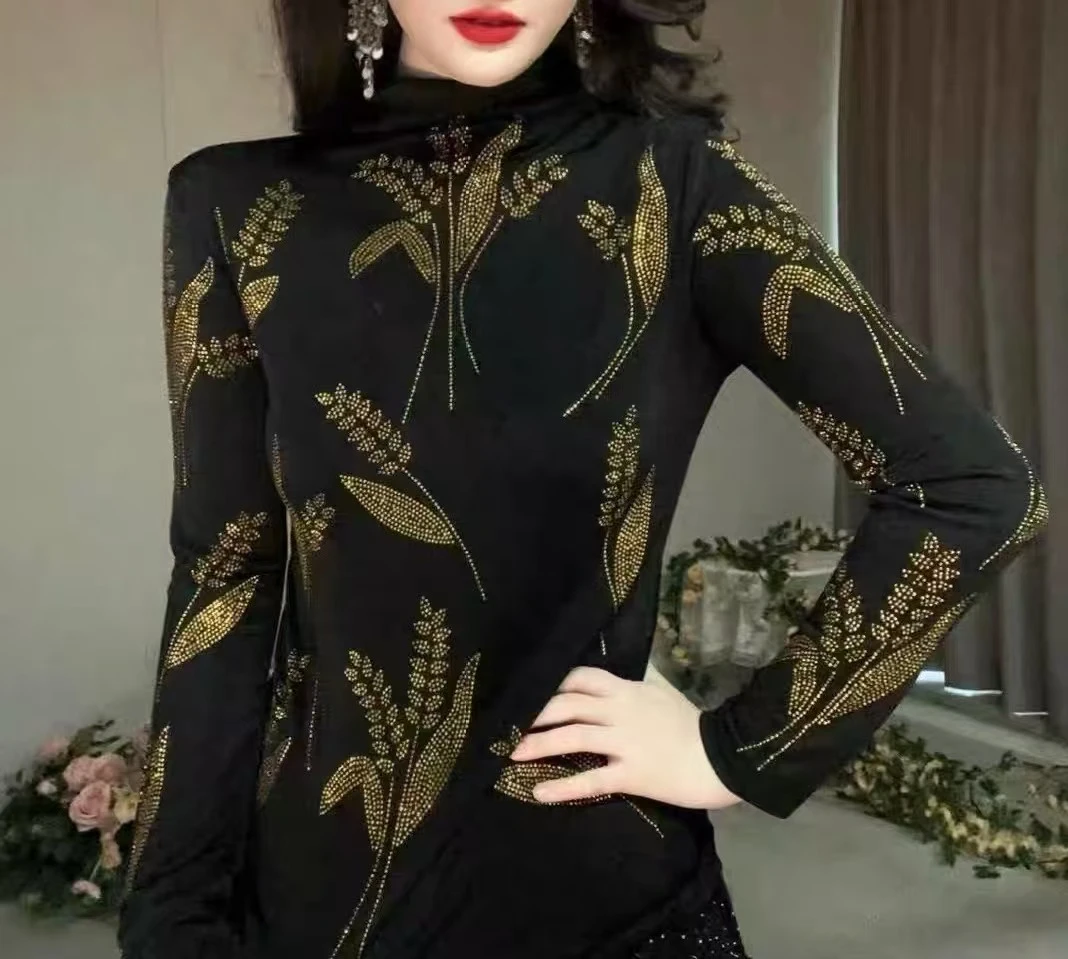 【精品妈妈】2024冬季新款麦穗百搭加绒加厚长袖打底上衣女装