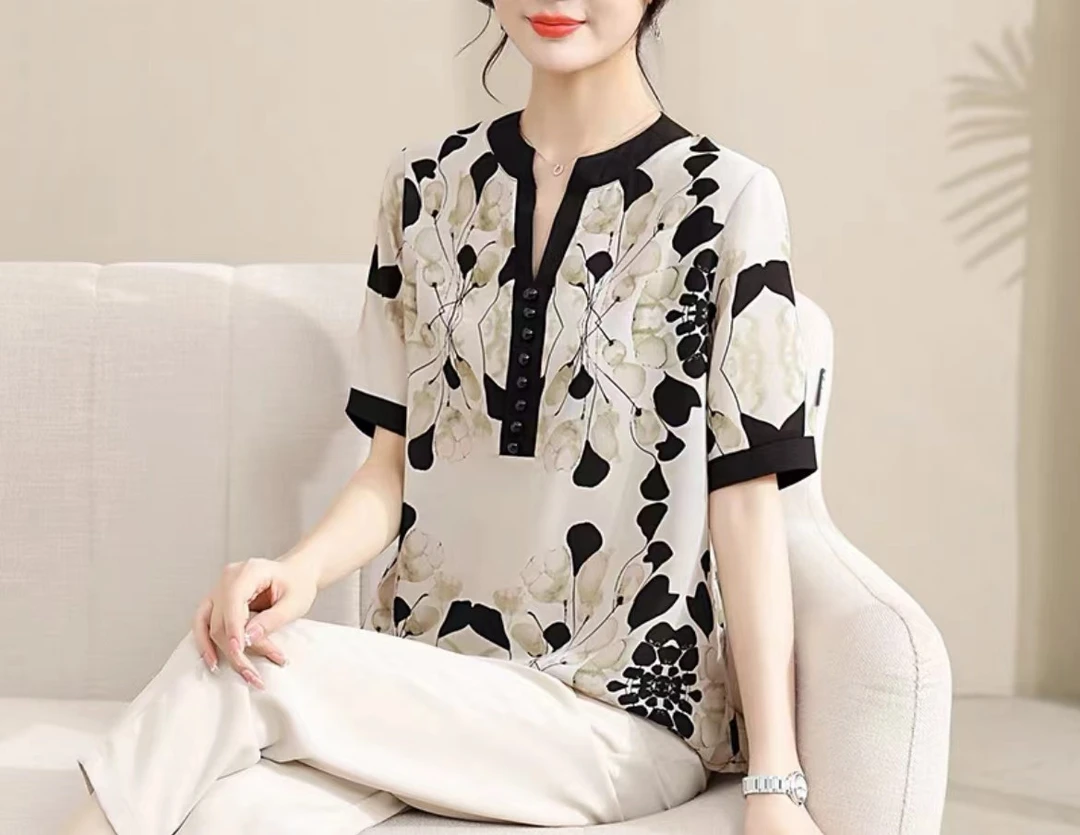 【精品妈妈】夏季新款水映衬衫短袖女装上衣