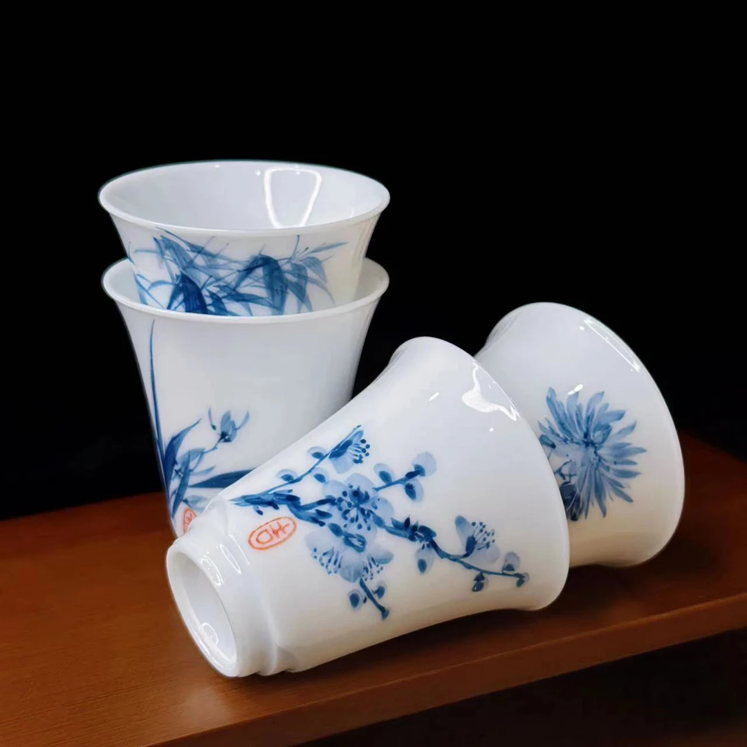 手绘梅兰竹菊主人杯陶瓷茶杯个人专用高档喝茶小茶杯功夫茶杯茶具