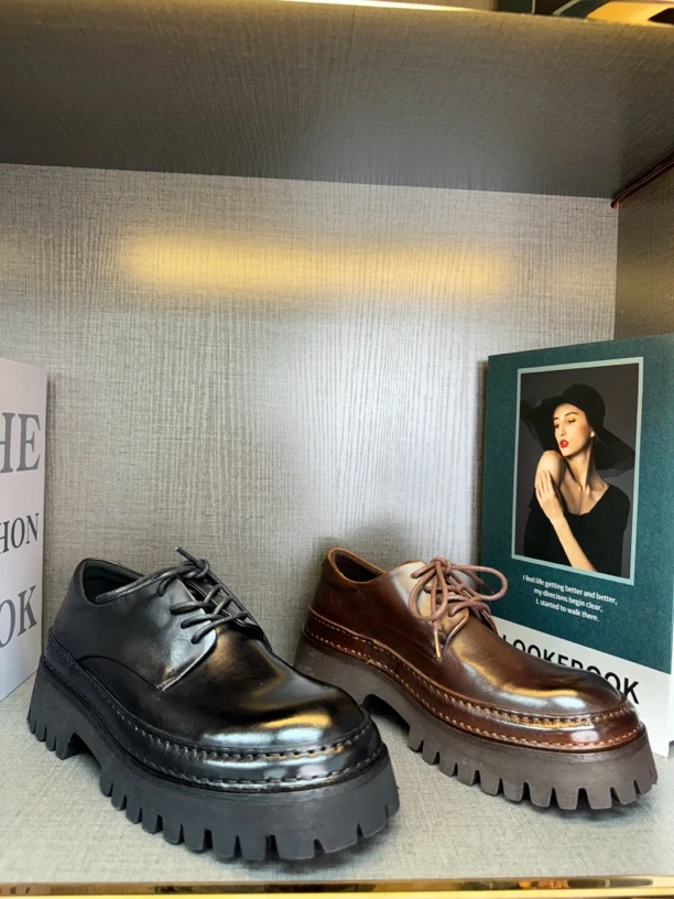 GUIDI&GD 2024马皮单鞋复古做旧工艺系带百搭舒适英伦风油光透亮