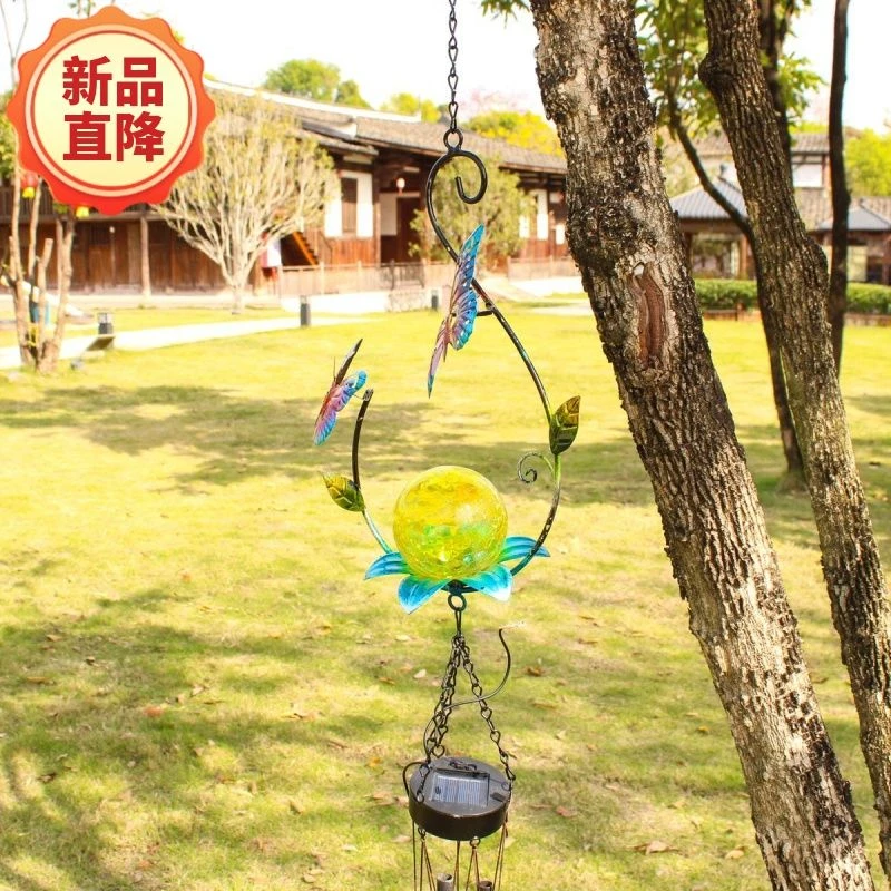 太阳能灯复古风铃挂饰花园庭院挂件阳台挂饰户外铁艺发光景观装饰