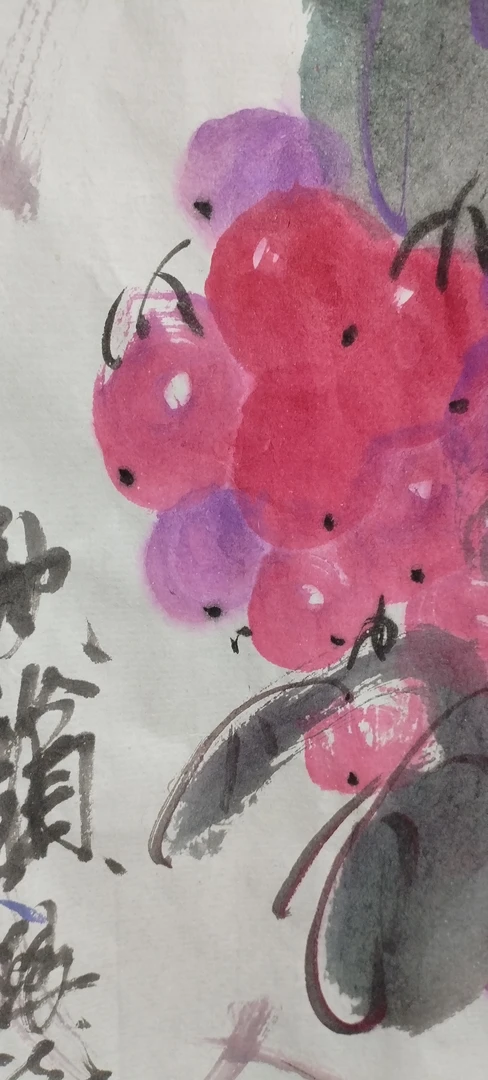 写意秋韵葡萄宣纸装饰画35x35小斗方挂画