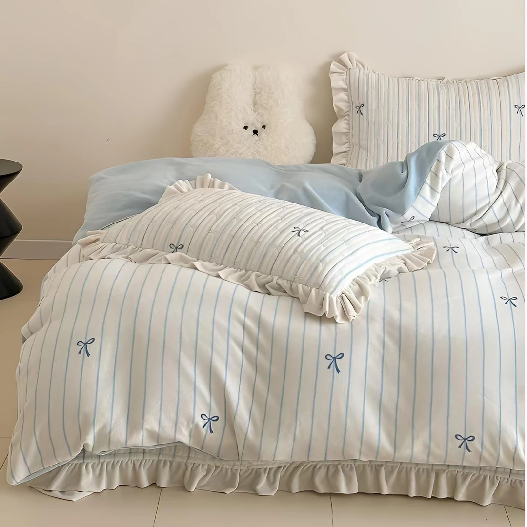 冬季奶油甜心加厚牛奶绒床盖花边款四件套幸福感拉满的过冬好物