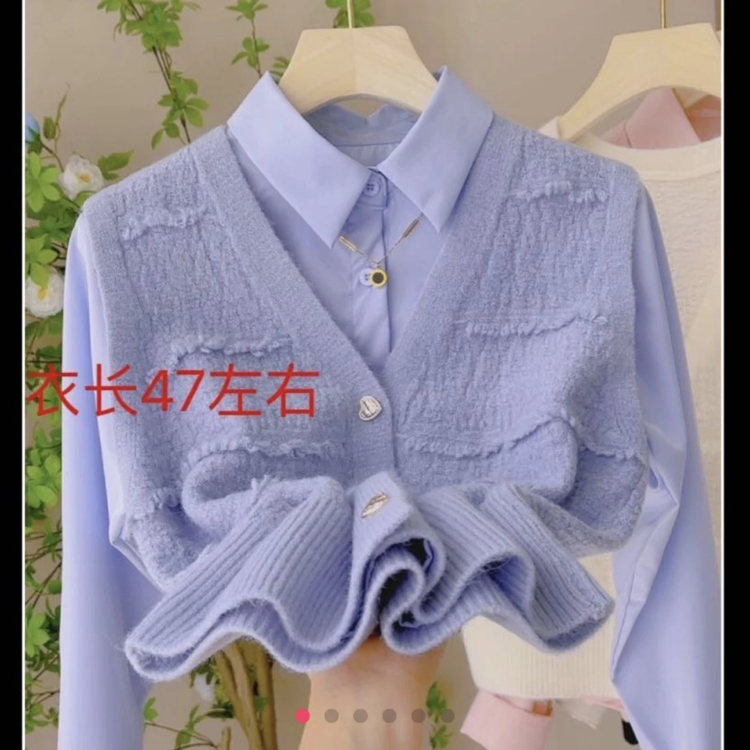791-流苏条马甲两件套百搭针织马甲秋冬新款针织坎肩背心开衫