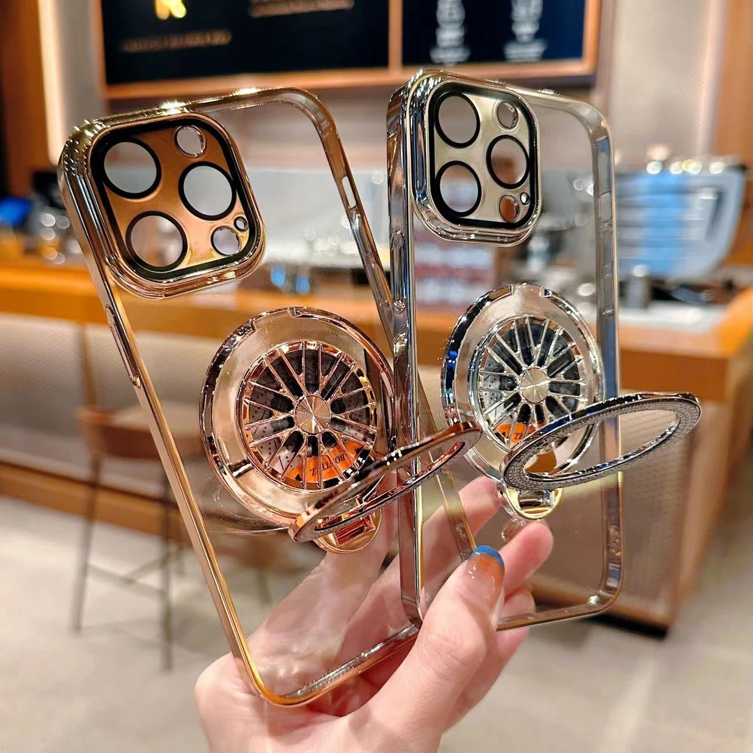 适用苹果15ProMax手机壳高透PC硬壳护镜iphone14/13解压陀螺支架