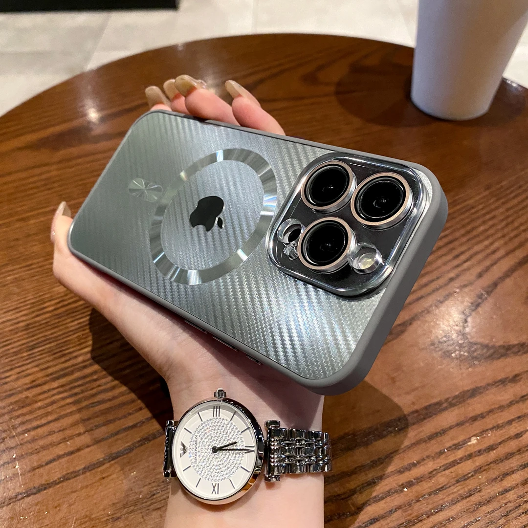 苹果15/14/13/12护镜碳纤维纹理磨砂磁吸壳iPhone14promax手机壳