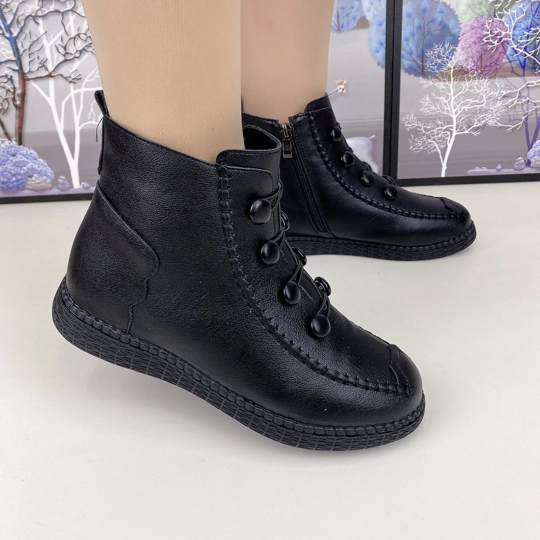 妈妈棉鞋女舒适防滑秋冬季厚底保暖老北京百搭短靴中老年爆款扣子