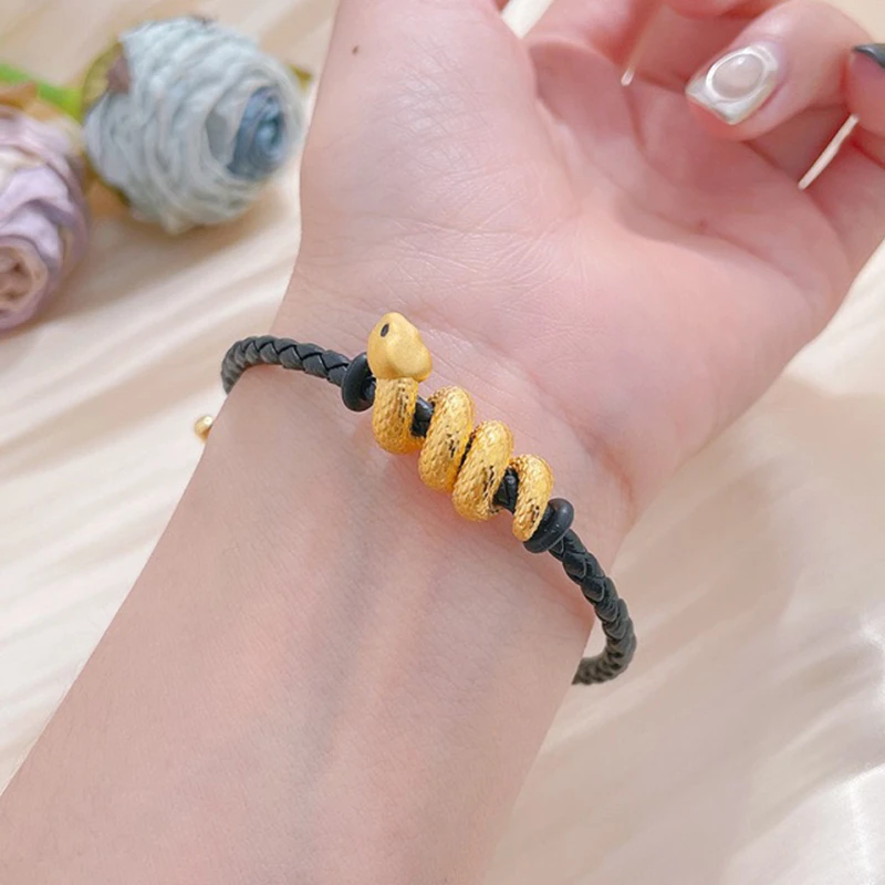 足金999卷卷蛇黄金手链女 生肖蛇本命年转运珠手绳情侣款送男友