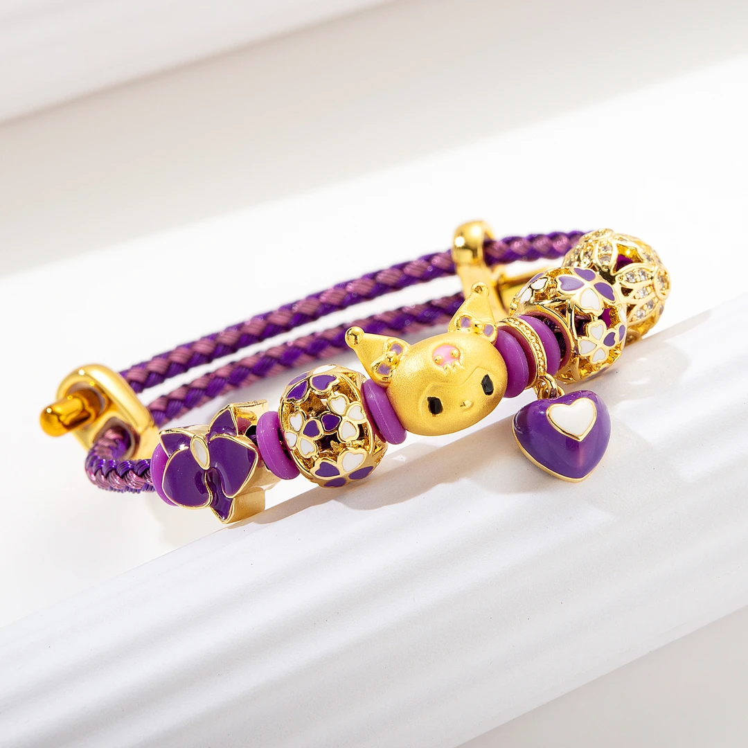 3D硬金足金999黄金库洛米硬金手绳纯金手串女友礼物可爱儿童手链