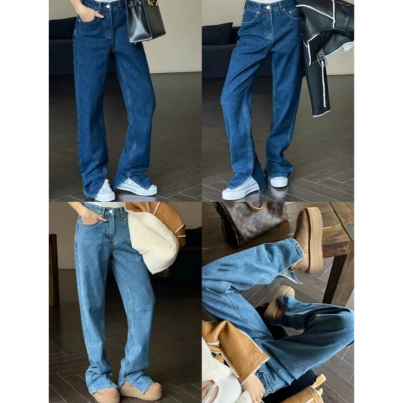 【M家STUDIO女装】秋冬-薄绒深蓝牛仔裤