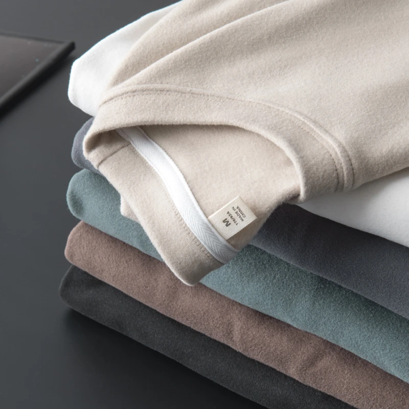 德双面绒打底衫男士秋衣加绒加厚保暖圆领长袖内衬磨毛修身纯色I