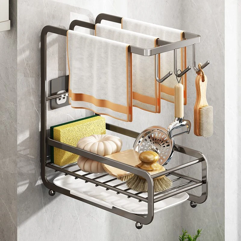 枪灰色台面厨房置物架抹布架免打孔壁挂沥水挂架洗碗布收纳