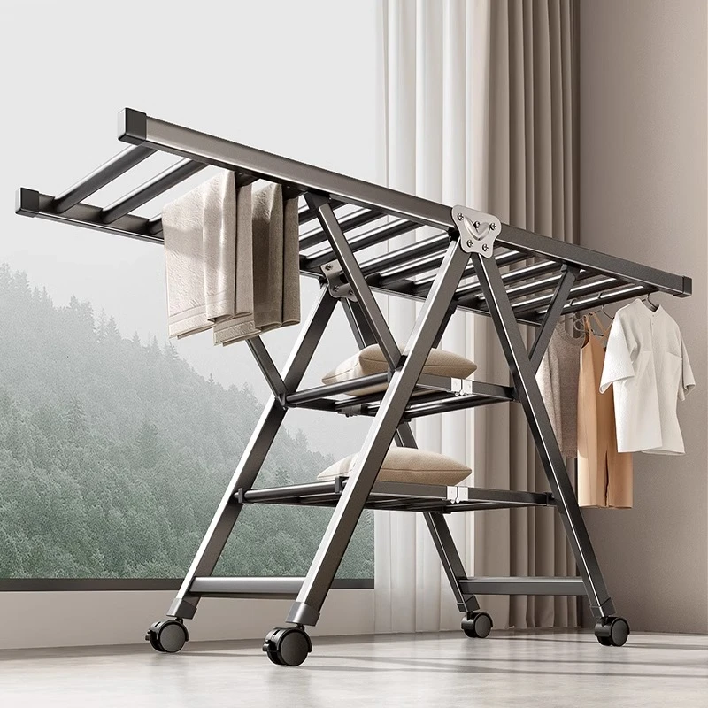 可折叠晾衣架阳台家用落地晾衣杆晒衣架室内户外婴儿挂衣架晒被子