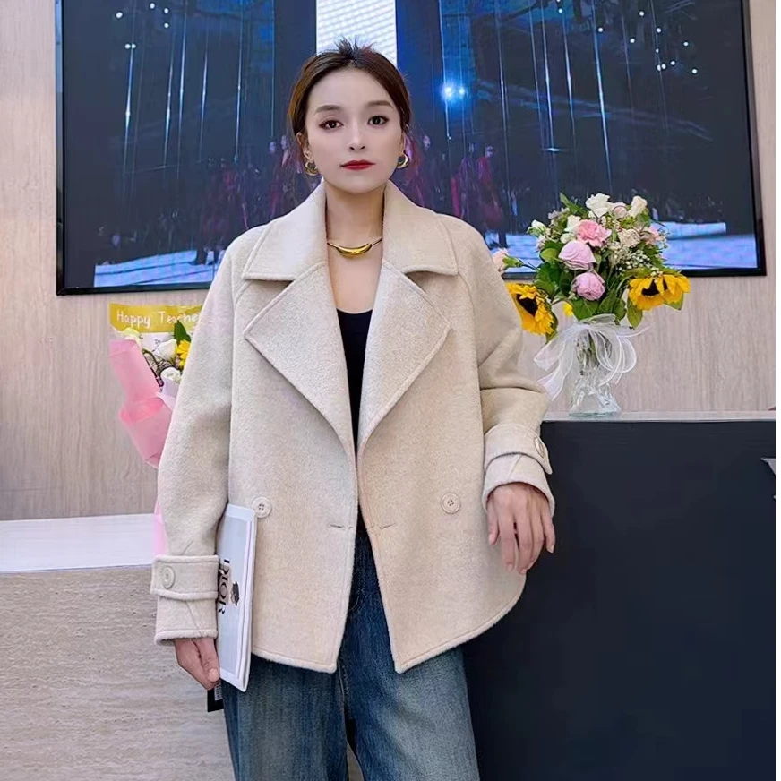 秋冬新款双面绒大衣女短款休闲外套