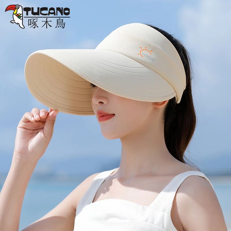 啄木鸟帽子女夏季空顶防晒帽遮阳防紫外线女士大檐遮脸骑车太阳帽