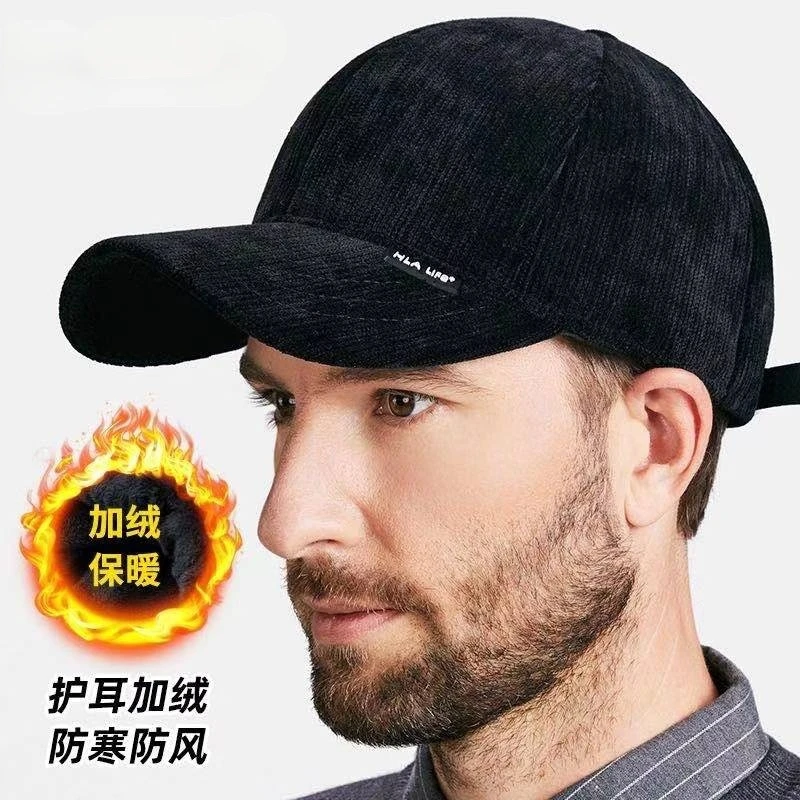 中老年灯芯绒护耳冬天男士爸爸保暖加绒爷爷休闲冬季棒球帽鸭舌帽