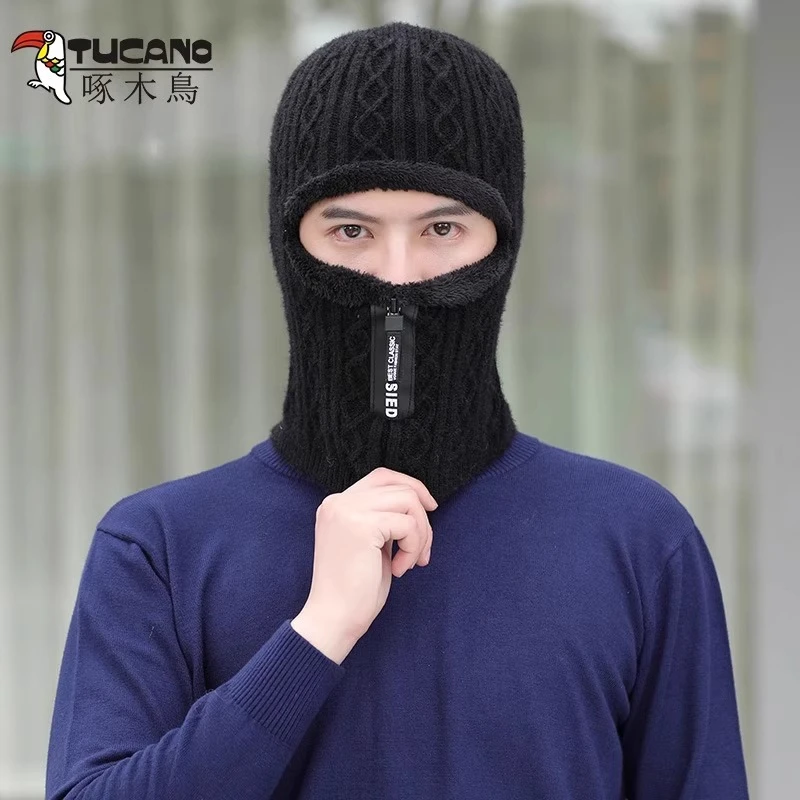 帽子男士围脖连体冬天加绒厚保暖毛线一体帽骑车防风防寒棉针织帽