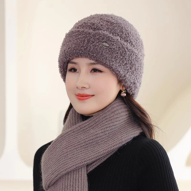 中老年人妈妈帽女士秋冬季加绒护耳保暖老太太奶奶洋气针织毛线帽