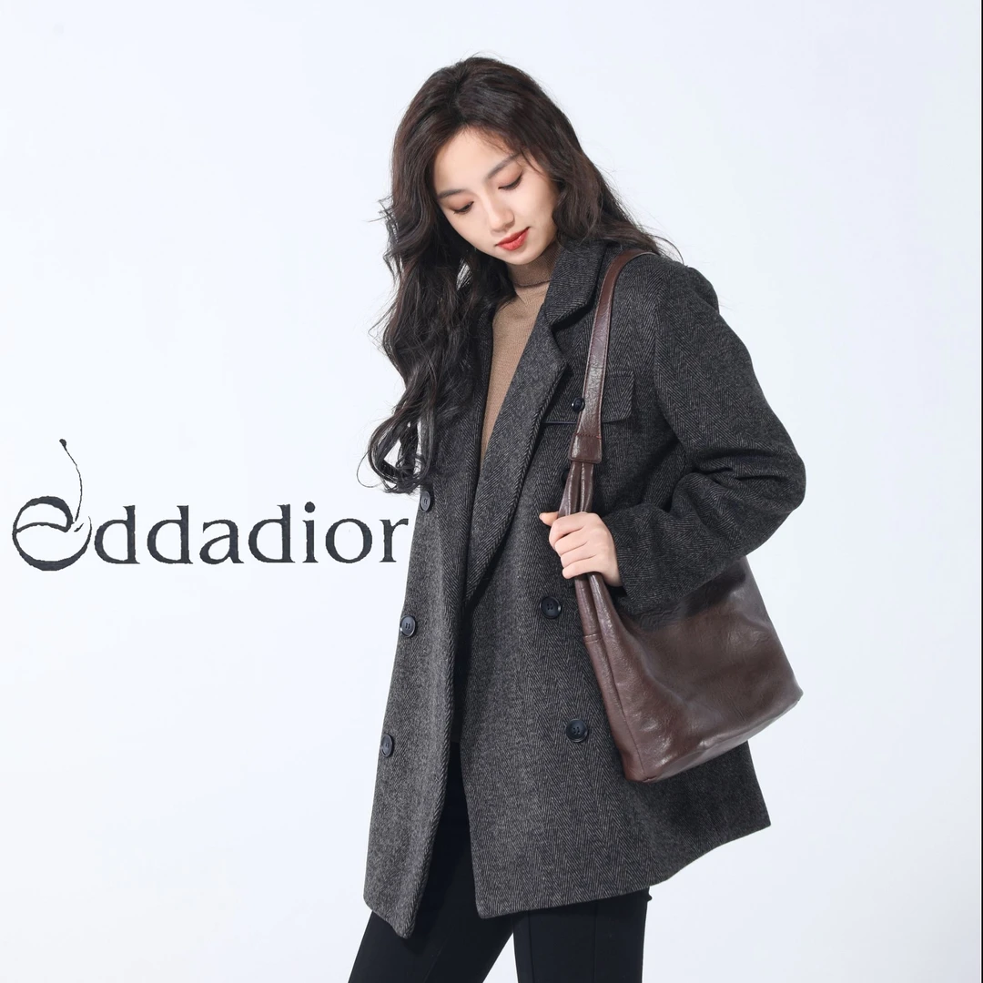 EDDADIOR人字纹短款西装毛呢外套