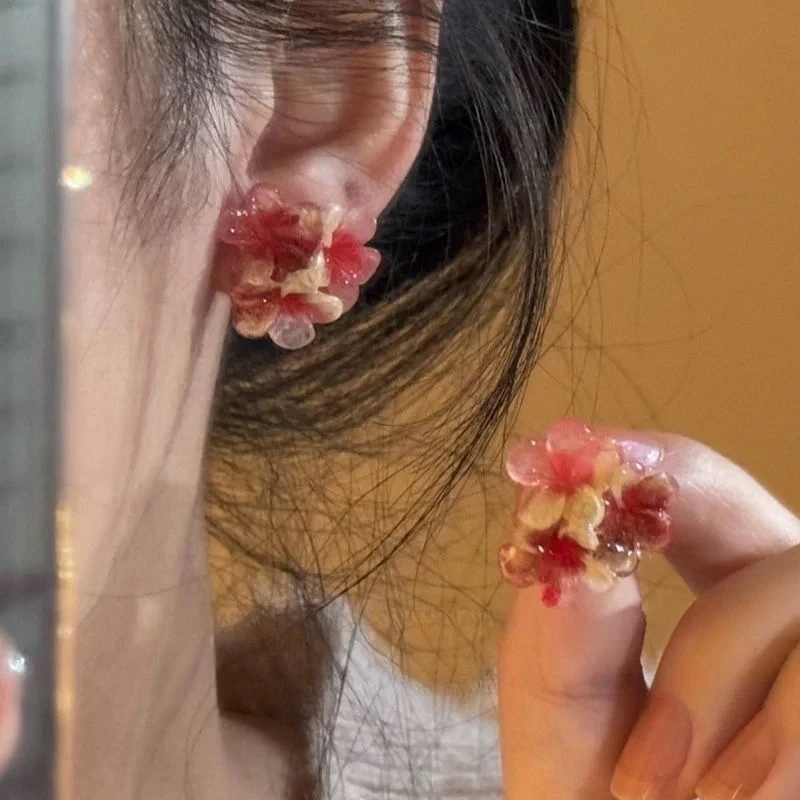 非金属树脂耳饰 梅姐饰品2679拼色花朵耳钉女小众轻奢时尚高级感