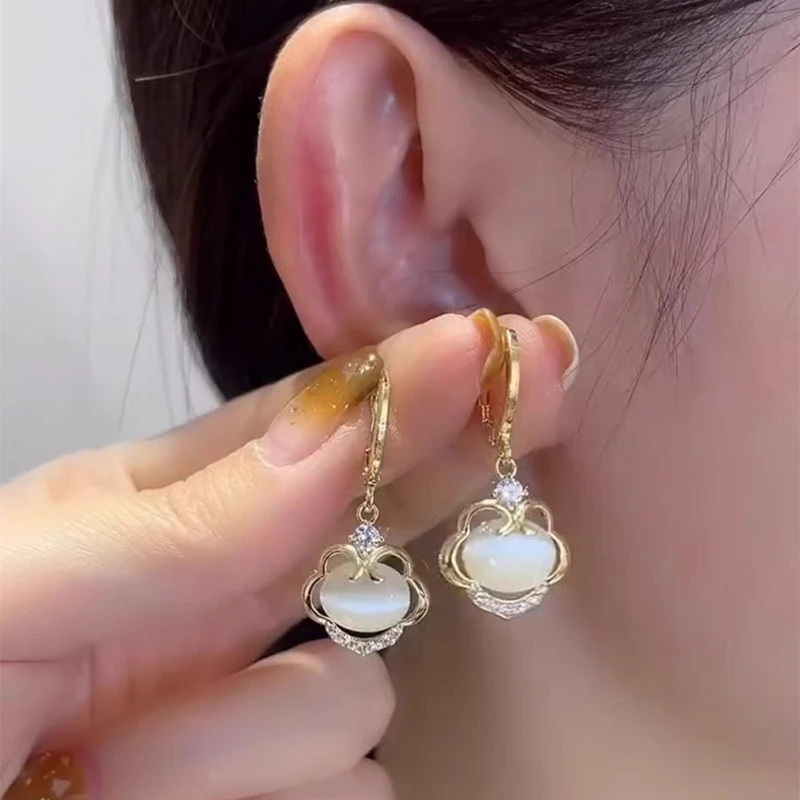 铜合金耳饰 梅姐饰品5004 轻奢高级感如意锁耳环女新中式气质耳饰