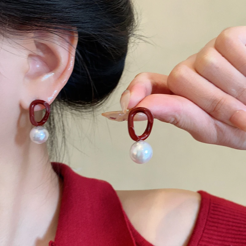 铜合金耳饰 梅姐饰品2784 秋冬安可拉红耳环女不规则复古耳饰