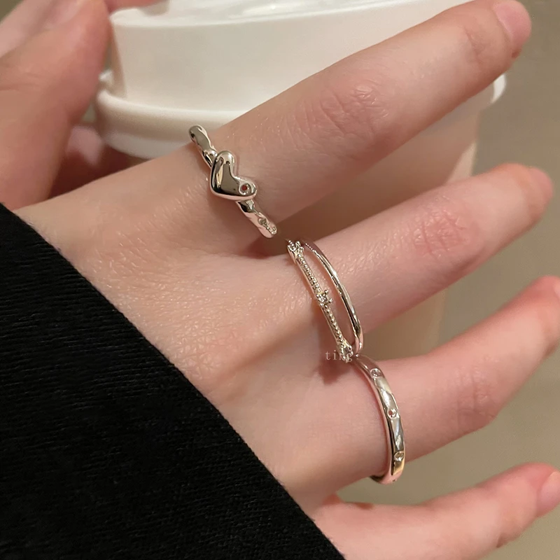 铜合金戒指 梅姐饰品48 爱心素圈开口戒指女小众设计感食指戒