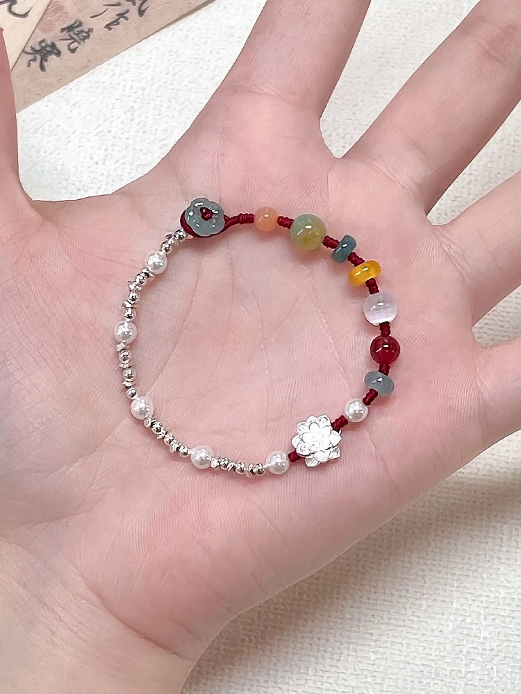 铜合金手链 新中式莲花编织绳手链女轻奢小众设计感手饰2083