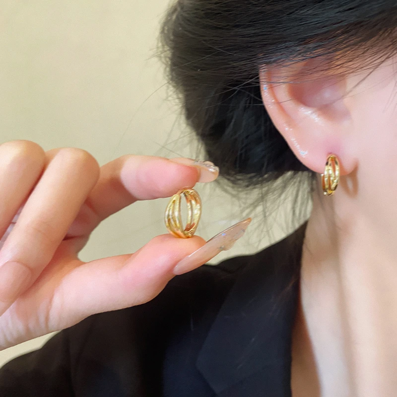 铜合金耳饰 梅姐饰品2796 复古港风双层耳环女睡觉免摘耳扣耳饰