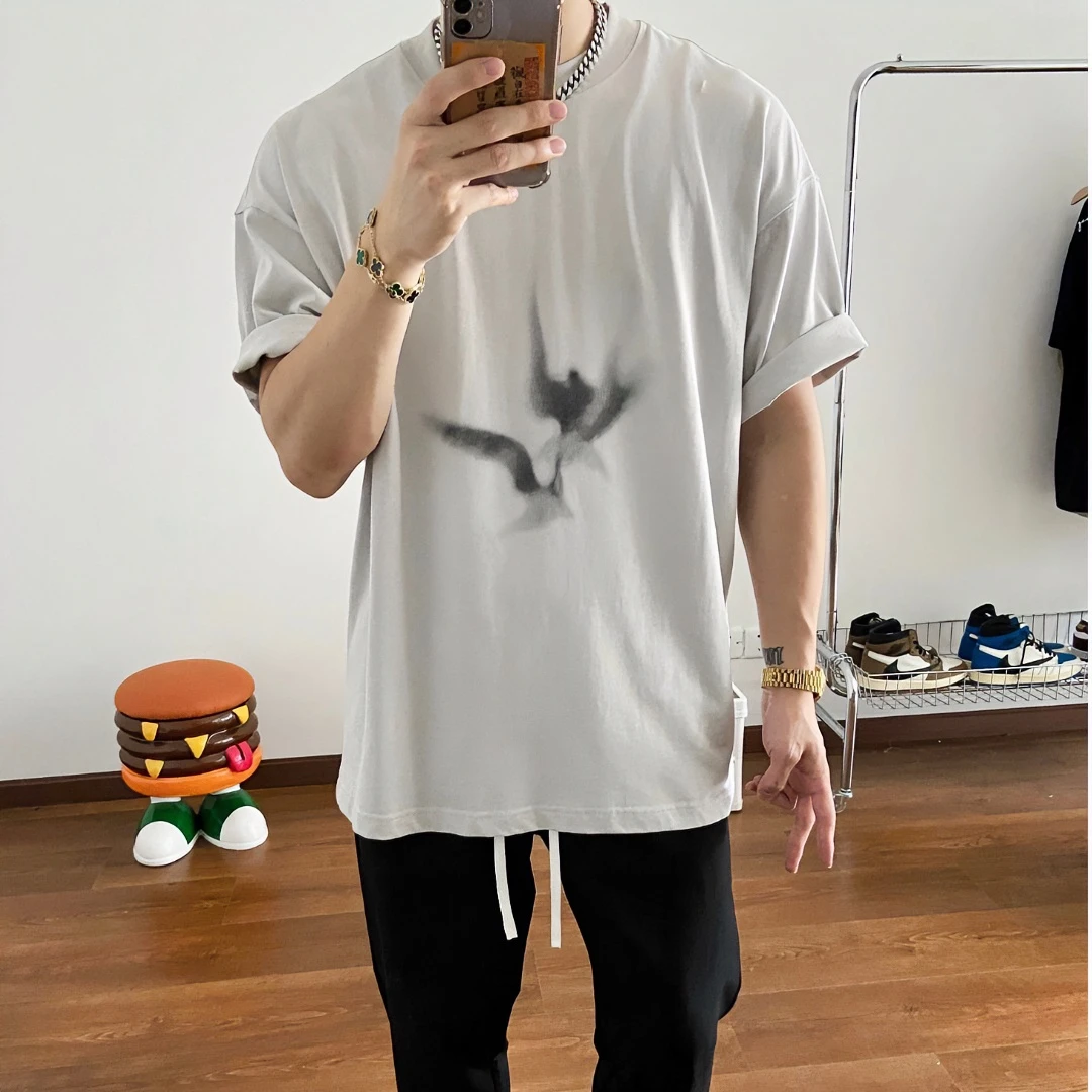 【GGG】幻影和平鸽 美式圆领宽松百搭休闲春夏印花短袖T恤上衣TEE