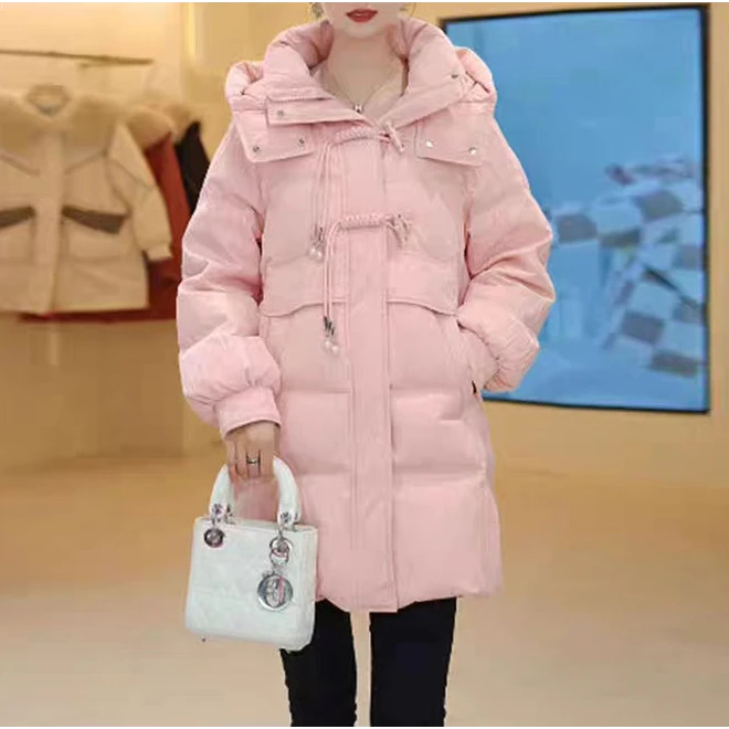 高档连帽羽绒服女2023新款冬季白鸭绒保暖加厚中长款小个子外套女