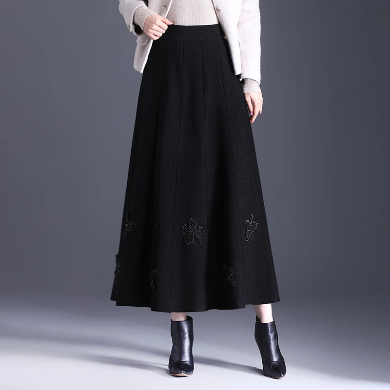 气质针织毛线复古半身裙女秋冬2024新款韩版高腰A字大摆伞裙长裙